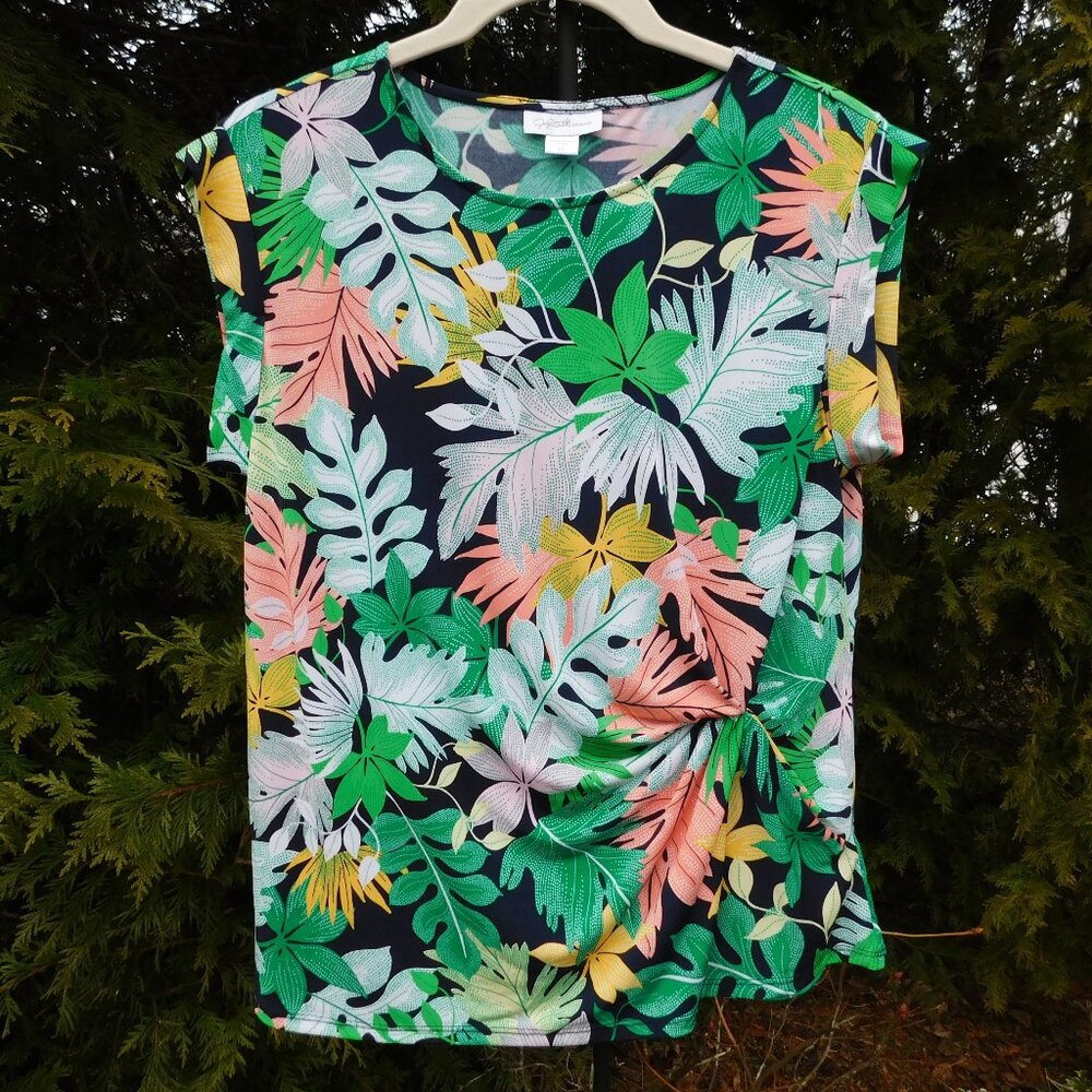 Jaclyn Smith Bright Tropical Floral Print Ruched Top